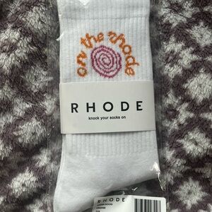 RHODE Men's Casual Socks in White with Orange Logo